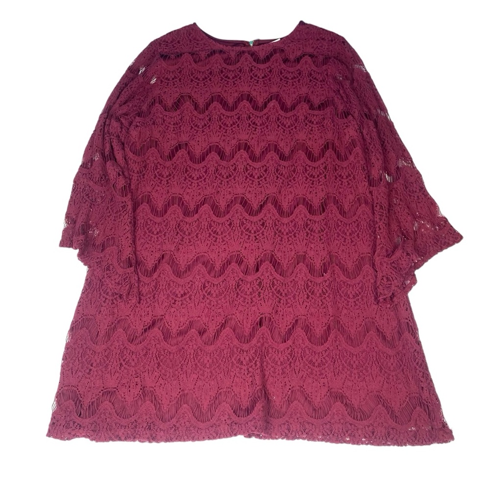 American Rag Cie Women’s 3X Dress Shift Maroon Red Bell Sleeve Layered Crochet